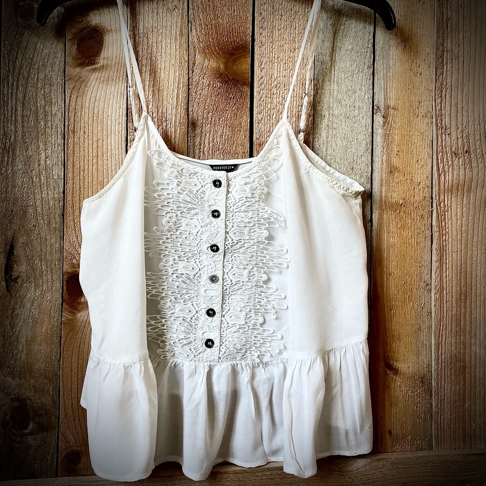 Forever 21 Cream Buttoned Peplum Camisole